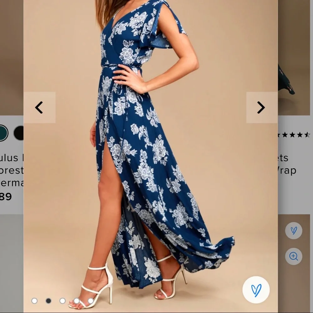 ✨ NWT Lulu’s Heart of Marigold Navy Blue Floral Print Wrap Maxi Dress - Picture 1 of 4